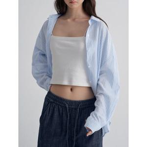 (325764LY1Q) [에잇세컨즈] 시어 스트라이프 오버핏 셔츠  스카이 블루