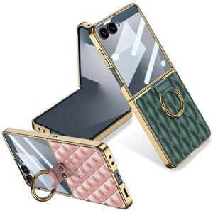 갤럭시Z플립7 제트지 럭셔리 골드링 스탠딩 가죽 핸드폰 케이스