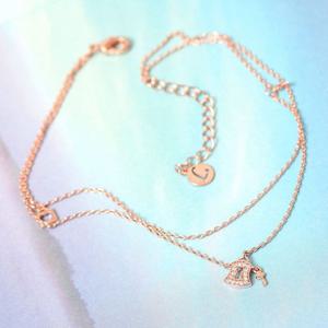 발찌선물 14K GP 자물쇠 열쇠 로즈골드 두줄 체인 패션 발찌