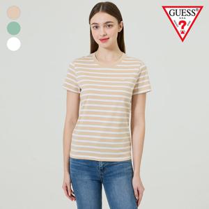 [게스(진)]여성 스퀘어 로고 스트라이프 반팔티 YO2K9485