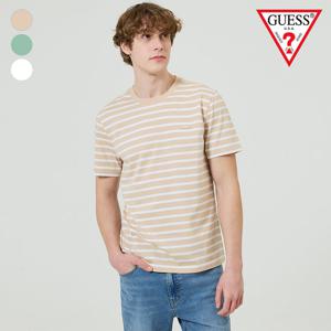 [게스(진)]남성 스퀘어 로고 스트라이프 반팔티 MO2K9485