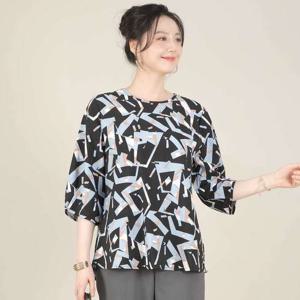 애비뉴투지 엄마옷 인견 바스락 냉감 여름 라운드 칠부 블라우스 B08548