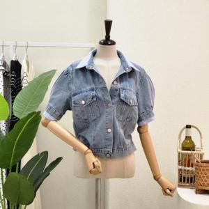 [포커스]  FM3D7JK02894_카라 배색 퍼프 데님 자켓