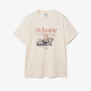 휠라 오버핏 고양이 티셔츠 FS252RS01F004 175