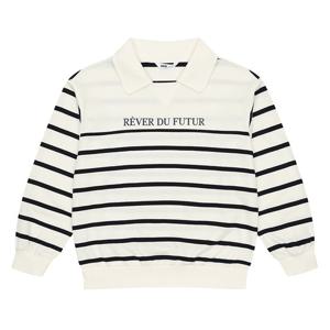 소이 남아 스트라이프 레터링 카라 맨투맨 티셔츠 23F5401_IV