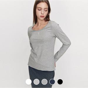 [지오다노]여성 간절기 면 스판 스쿱넥 긴팔 티셔츠 325901