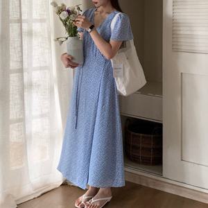 캐주얼 랩스타일 V넥 플라워 원피스 TDN-0173