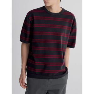 (425851LY5R) [에잇세컨즈] 스트라이프 라운드 반소매 니트  네이비