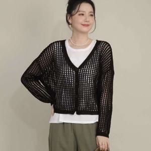 애비뉴투지 엄마옷 사각 그물 니트 매쉬 시스루 봄 여름 숏 가디건 J09504