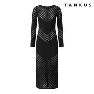 [탱커스]브이 펀칭 라운드 트임 슬림핏 원피스  TX3OP003L0