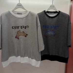 Latium HC06 국내생산 팔뚝품편한 애니표범스트라이프 5부반팔 라운드 티셔츠 T2531ts12