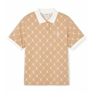 MLB W 다이아 모노그램 자카드 카라 티셔츠 A7 3FPQM0243 43CAL 50BKS
