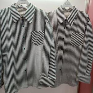 Destijl HC06 엉덩이길이 품편한 제니 구김없는 스트라이프 남방형 하프 셔츠블라우스 D2533bl05