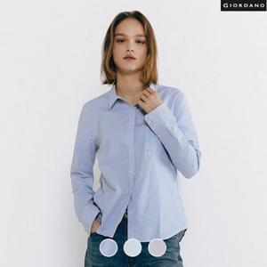 [지오다노] 여성 스트라이프 옥스포드 셔츠 345502