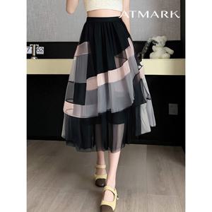 [앳마크]ATMARK (77까지)쉬폰레이어블록밴딩스커트_AA56SK010G