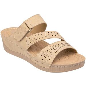 [월드컵]슈넬 여성 크로스 3밴드 찍찍이 통굽웨지샌달