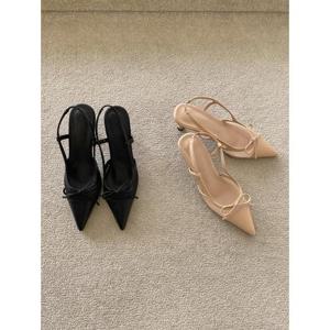 [이쁜] 시스루 리본 스틸레토 슬링백힐