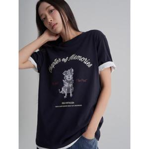 (165942AY3R) [에잇세컨즈] 애니멀 오버핏 반소매 티셔츠  네이비