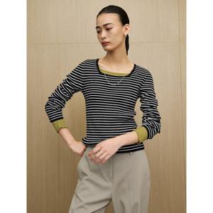 (325951LY35) [에잇세컨즈] 온고잉 립 스트라이프 스퀘어넥 풀오버  블랙