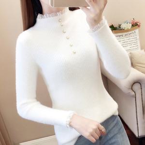 [올리비에스클로젯] 레이스 반목 진주버튼 슬림니트_O2509KN609C