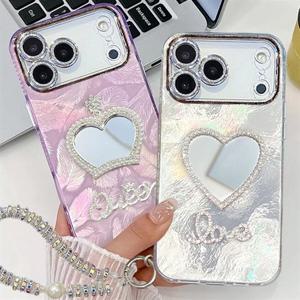 아이폰17 에어 프로 맥스 큐빅렌즈풀커버 미러 핸드스트랩케이스