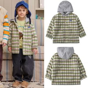 [블루독8-키즈] 카키 체크후드셔켓점퍼 울후드 패딩 파카 자켓 간절기 두돌선물 초등학생 25C1512501