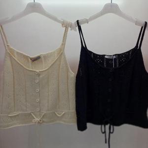 Latium HC06 숏짧은 크롭 펀칭 뷔스티에 앞오픈 울 니트조끼 베스트 T2533vt04