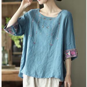 [바바라옷장]240035 - 면 자수 7부 블라우스 인견 셔츠 남방 루