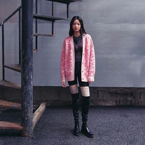 [랩]MARIOAQ4KGA21 호피 패턴 배색 니트 가디건