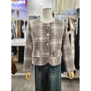 밸리걸 세이브존01 가을 노카라 체크 숏 캐주얼 자켓 611750