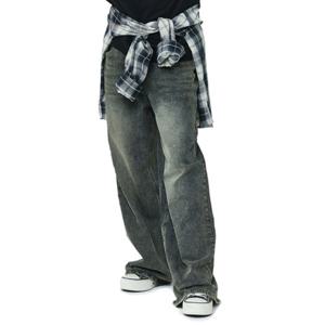 [소이]와이드 빈티지블랙진 베이지톤워싱 흑청바지 25F0257