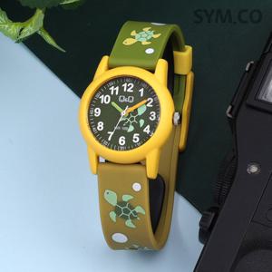 큐앤큐 VR99J-008Y 학습에 좋은 초록 거북이 캐릭터 어린이 아동 우레탄 시계 c