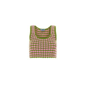 프라다 프라다 그린 핑크 슬리브리스 탑 2310056