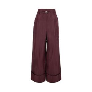 FENDI Bordeaux Pants with FF Buckle Belt and Maxi Turn Up Hem in Silk Woman FR6673AW7CF1UKF