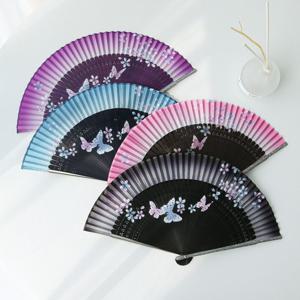 [박씨상방] (국내제작)고급 반짝이꽃나비 대나무 접이식부채