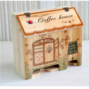 [서운아트] 예쁜 원목 커피믹스&티백 보관함 (하우스-브라운)