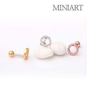 [미니아트] 큐빅 7mm 라운드 라인 도형 써지컬스틸 피어싱_한쪽