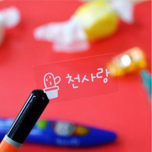 방수네임스티커 흰글씨 투명 중형 혼합그림