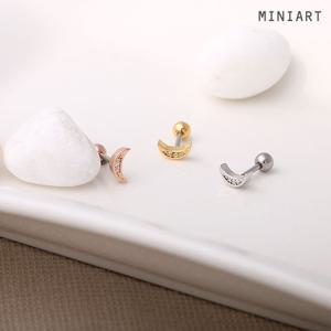 [미니아트] 달 초승달 큐빅 문 심플 써지컬스틸 피어싱 한쪽