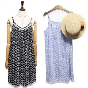 [해피통통] 여성 레이스 나시 원피스 빅사이즈 여름 슬라브 배색원피스 큐티한 바캉스 비치 여름용 여성의류