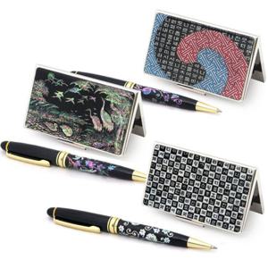 [박씨상방] (2종)고급 선물용 자개볼펜 명함케이스(송학한글)