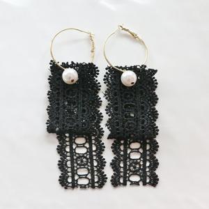 lace  블랙 레이스 진주 장식 링귀걸이