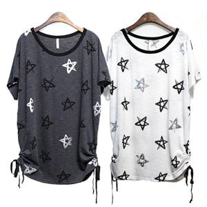 [해피통통] 여성 별나염 나그랑 반팔 티 빅사이즈 여름 티셔츠 슬라브 롤업 여름용 롱티 여성의류