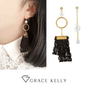 그레이스켈리 블랙 언발란스 레이스 귀걸이 EZ194_1
