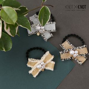 [KNOTXKNOT] 트윌 진주앤큐빅 수술리본 헤어밴드