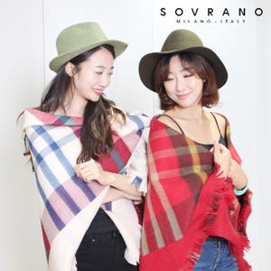 [소브라노] 울혼방 정사각 체크 숄