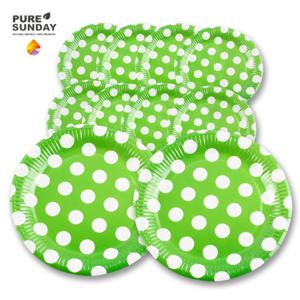 퓨어썬데이 피크닉 접시(중) 18cm 10개 그린 도트