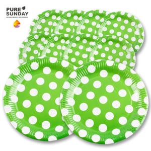 퓨어썬데이 피크닉 접시(대) 23cm 10개 그린 도트
