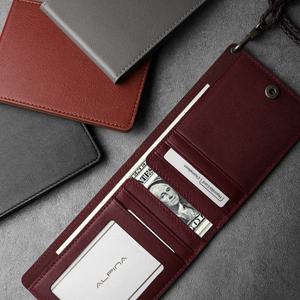 알피나 천연 소가죽 D타입 목걸이 카드지갑 카드홀더