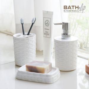 바스클립 라탄 욕실용기세트(물비누통,치약칫솔홀더,비누받침)